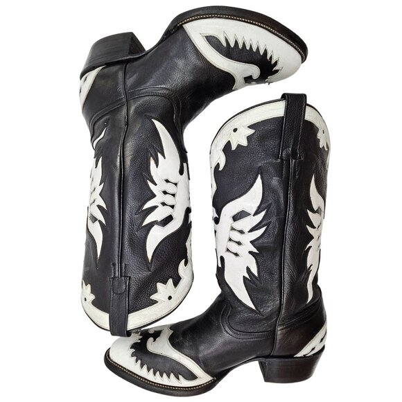 Custom Eagle Phoenix Cowboy Boots Black and White Leather Men 11 Western - Picture 8 of 14